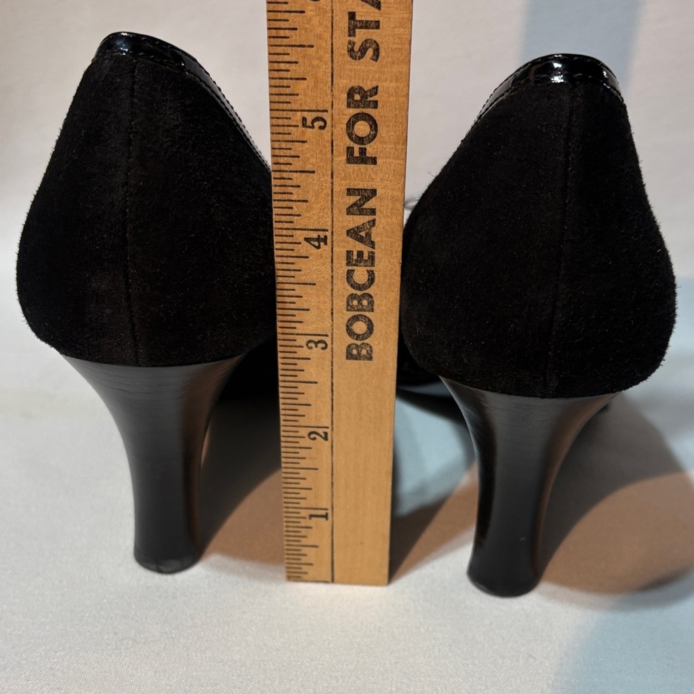 Sofft Black Brushed Suede Open-Toe Mid Heel Pumps with Bow Accent 8 M - Picture 6 of 11